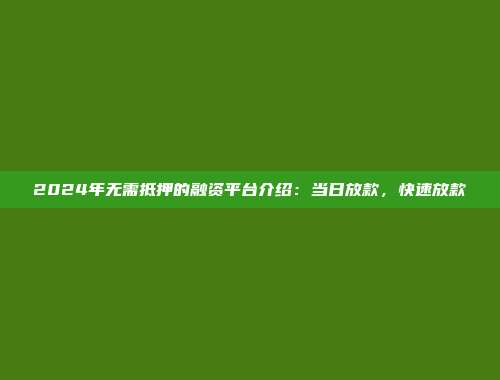 2024年无需抵押的融资平台介绍：当日放款，快速放款