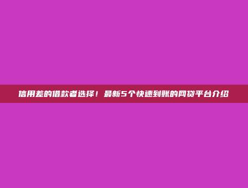 信用差的借款者选择！最新5个快速到账的网贷平台介绍