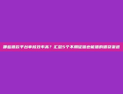 哪些借款平台审核效率高？汇总5个不用征信也能借的借贷渠道