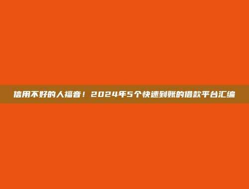 信用不好的人福音！2024年5个快速到账的借款平台汇编