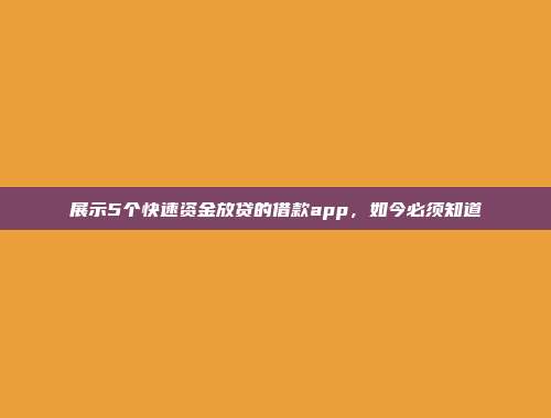 展示5个快速资金放贷的借款app，如今必须知道