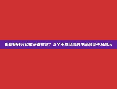 低信用评分也能获得贷款？5个不查征信的小额融资平台展示