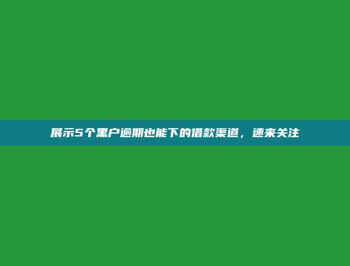 展示5个黑户逾期也能下的借款渠道，速来关注