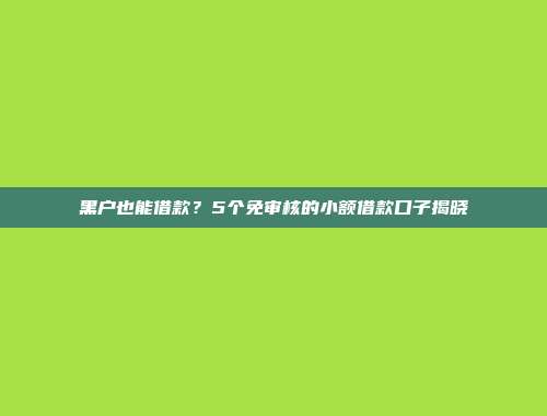 黑户也能借款？5个免审核的小额借款口子揭晓