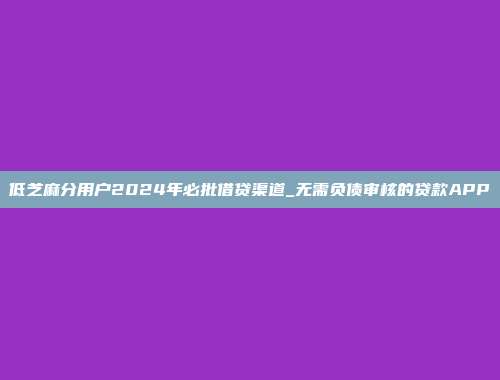 低芝麻分用户2024年必批借贷渠道_无需负债审核的贷款APP