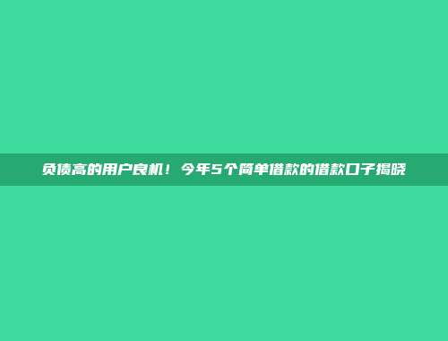 负债高的用户良机！今年5个简单借款的借款口子揭晓