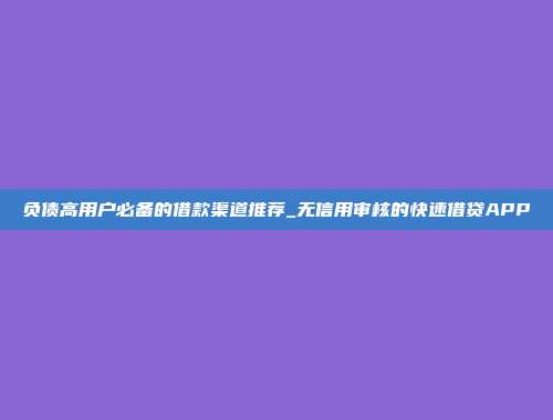 负债高用户必备的借款渠道推荐_无信用审核的快速借贷APP