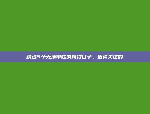 精选5个无须审核的网贷口子，值得关注的