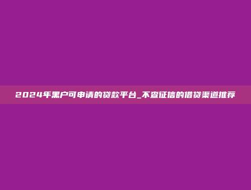 2024年黑户可申请的贷款平台_不查征信的借贷渠道推荐