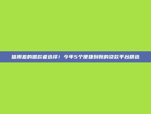 信用差的借款者选择！今年5个便捷到账的贷款平台精选