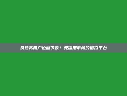 负债高用户也能下款！无信用审核的借贷平台