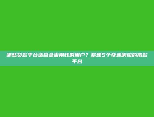 哪些贷款平台适合急需用钱的用户？整理5个快速响应的借款平台