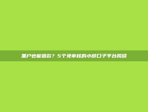 黑户也能借款？5个免审核的小额口子平台揭晓