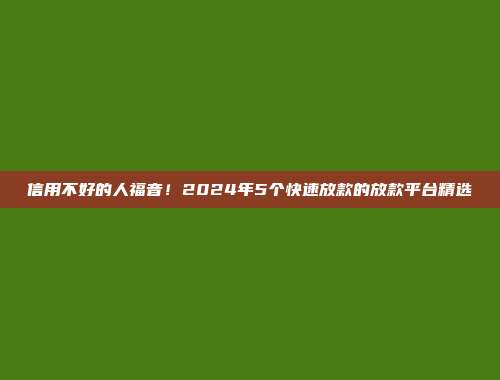 信用不好的人福音！2024年5个快速放款的放款平台精选