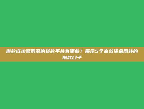 借款成功案例多的贷款平台有哪些？展示5个高效资金周转的借款口子