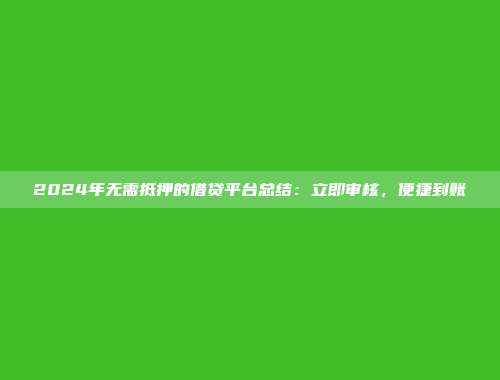 2024年无需抵押的借贷平台总结：立即审核，便捷到账