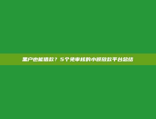 黑户也能借款？5个免审核的小额放款平台总结