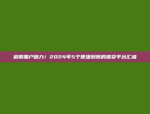 逾期黑户助力！2024年5个便捷到账的借贷平台汇编