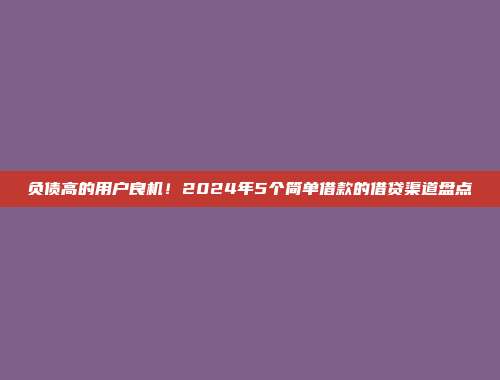 负债高的用户良机！2024年5个简单借款的借贷渠道盘点