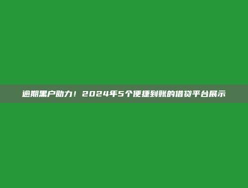 逾期黑户助力！2024年5个便捷到账的借贷平台展示