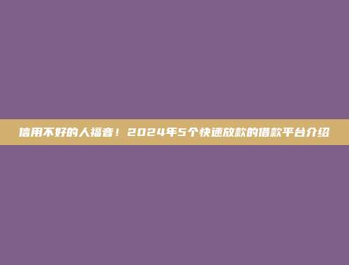 信用不好的人福音！2024年5个快速放款的借款平台介绍