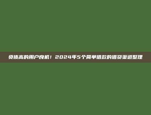 负债高的用户良机！2024年5个简单借款的借贷渠道整理