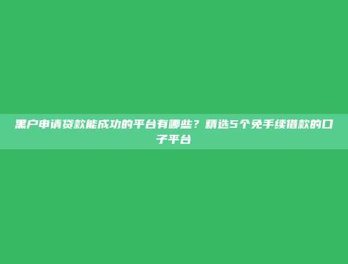 黑户申请贷款能成功的平台有哪些？精选5个免手续借款的口子平台