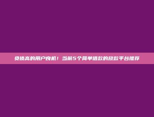 负债高的用户良机！当前5个简单借款的放款平台推荐