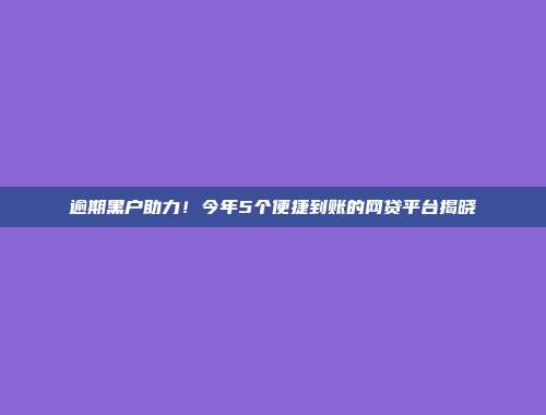 逾期黑户助力！今年5个便捷到账的网贷平台揭晓