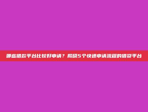 哪些借款平台比较好申请？揭晓5个快速申请流程的借贷平台