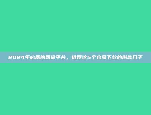 汇编5个超快审批的贷款平台，这里的机会