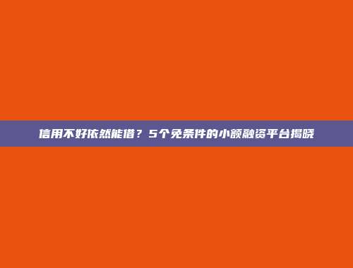 信用不好依然能借？5个免条件的小额融资平台揭晓