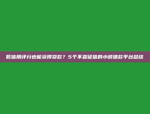 低信用评分也能获得贷款？5个不查征信的小额借款平台总结