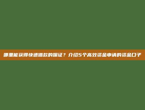 哪里能获得快速借款的保证？介绍5个高效资金申请的资金口子