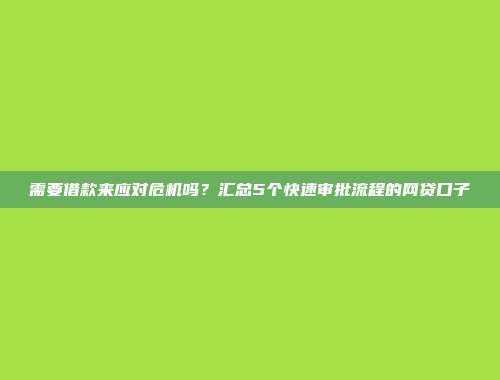 需要借款来应对危机吗？汇总5个快速审批流程的网贷口子