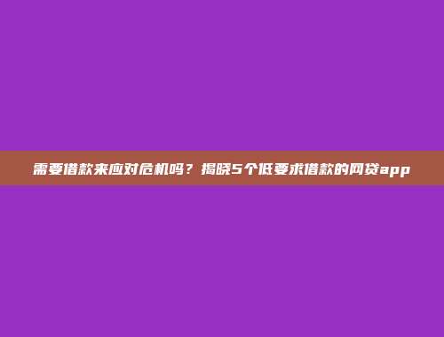 需要借款来应对危机吗？揭晓5个低要求借款的网贷app