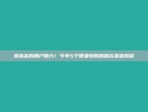 负债高的用户助力！今年5个便捷到账的借款渠道揭晓