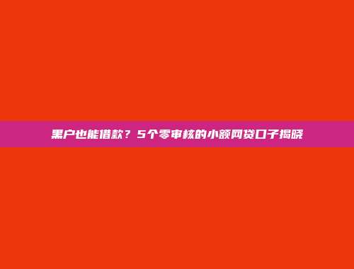 黑户也能借款？5个零审核的小额网贷口子揭晓