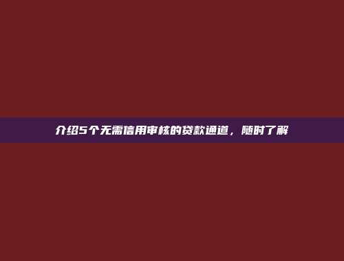 介绍5个无需信用审核的贷款通道，随时了解