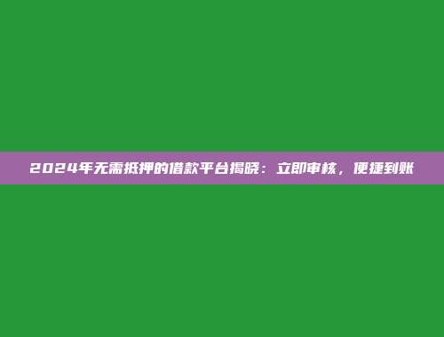 2024年无需抵押的借款平台揭晓：立即审核，便捷到账