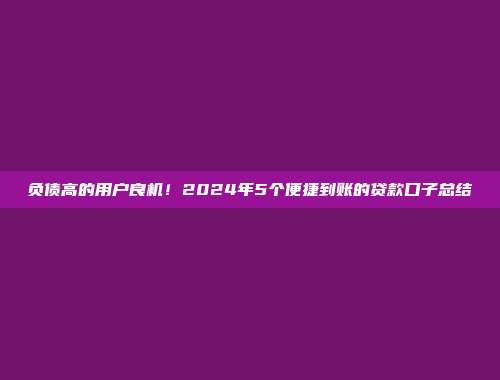 负债高的用户良机！2024年5个便捷到账的贷款口子总结