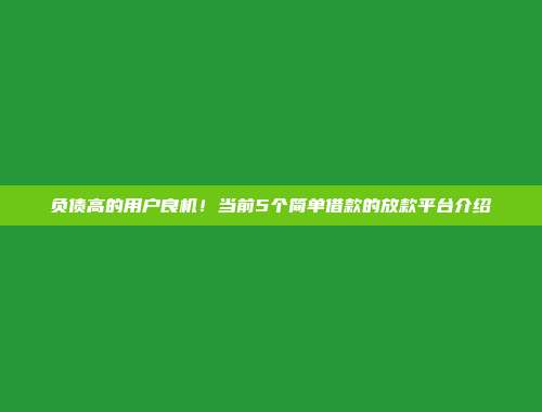 负债高的用户良机！当前5个简单借款的放款平台介绍