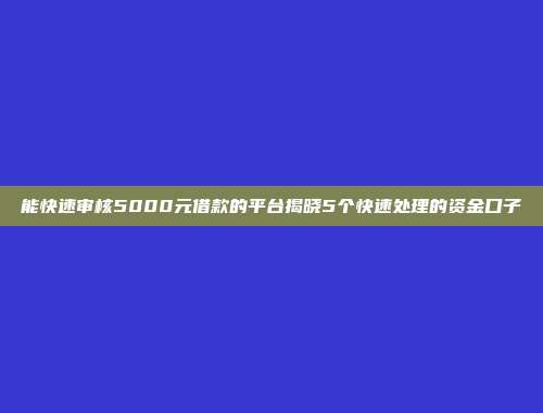 能快速审核5000元借款的平台揭晓5个快速处理的资金口子