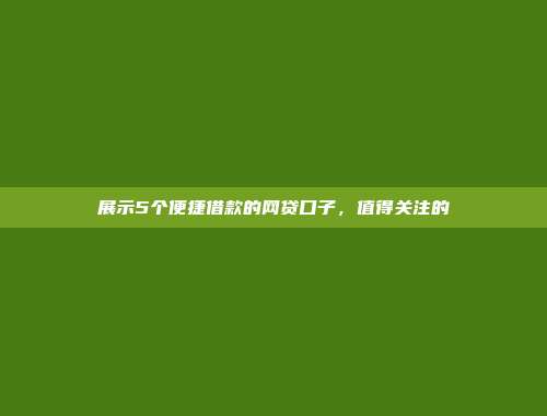 展示5个便捷借款的网贷口子，值得关注的