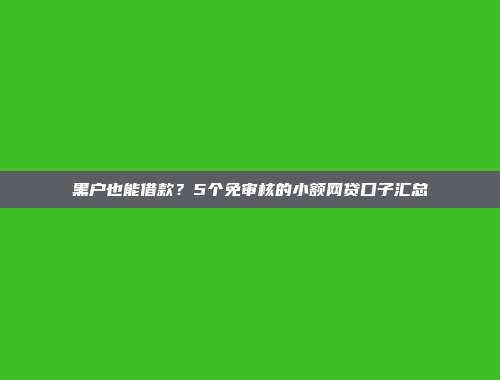 黑户也能借款？5个免审核的小额网贷口子汇总