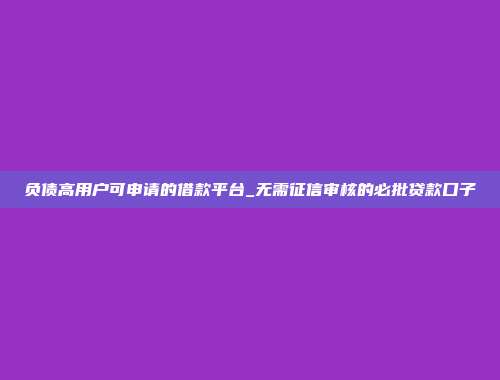 负债高用户可申请的借款平台_无需征信审核的必批贷款口子