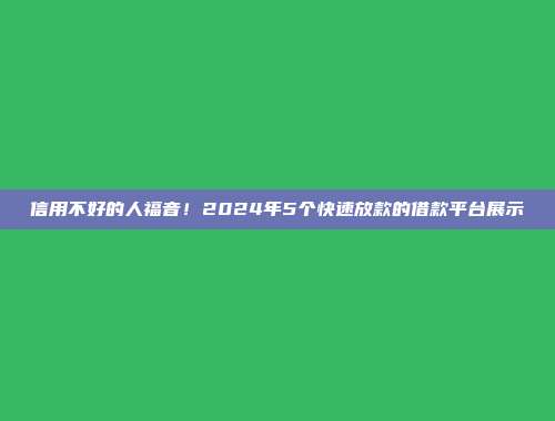 信用不好的人福音！2024年5个快速放款的借款平台展示