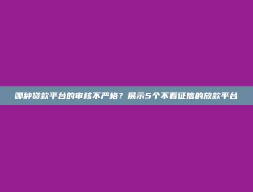 哪种贷款平台的审核不严格？展示5个不看征信的放款平台