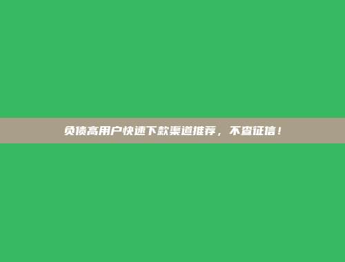 负债高用户快速下款渠道推荐，不查征信！