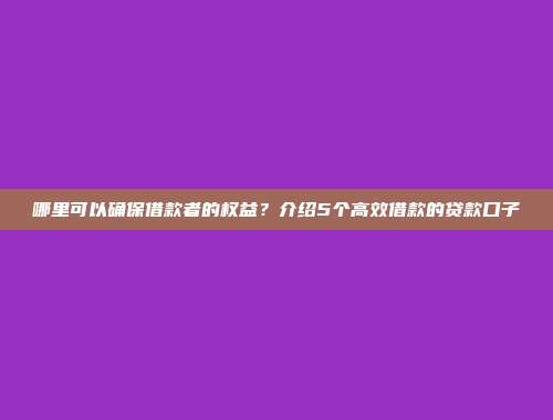 哪里可以确保借款者的权益？介绍5个高效借款的贷款口子